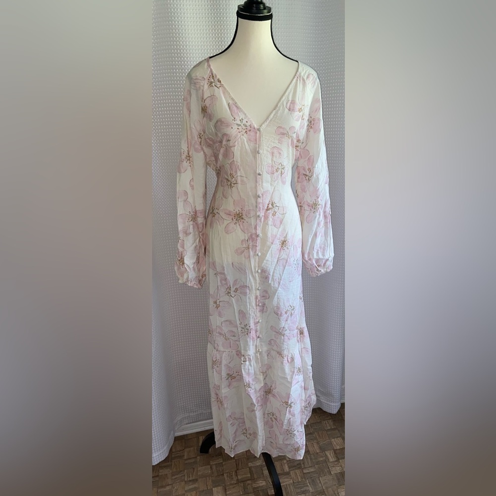 H&M maxi TIE-BELT floral summer DRESS WITH BUTTONS size small NWT - Picture 2 of 14